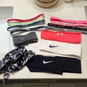 Nike, Under Armor, and Adidas athletic headbands
